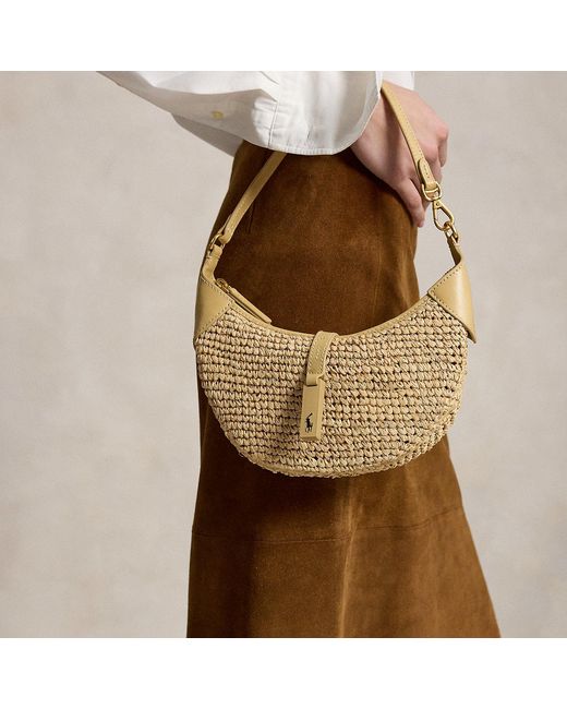 Ralph Lauren Brown Polo Id Raffia Mini Shoulder Bag