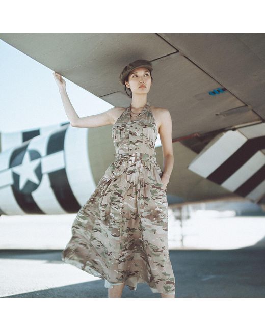 RRL Metallic Camo Silk Halter Dress