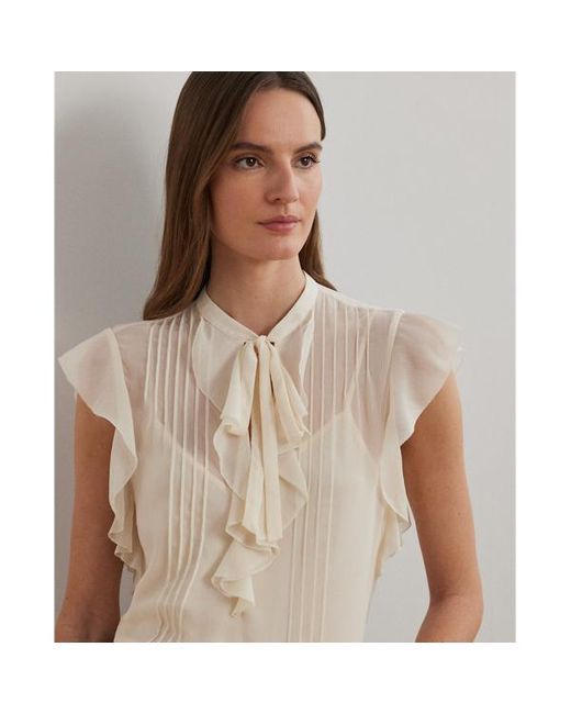 Camicetta in georgette con fiocco di Ralph Lauren in Natural