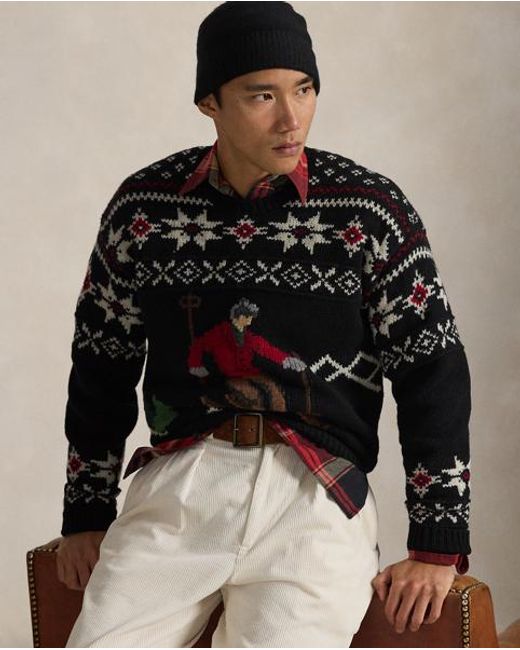Pull En Laine À Motif Skieur Polo Ralph Lauren pour homme en coloris Black