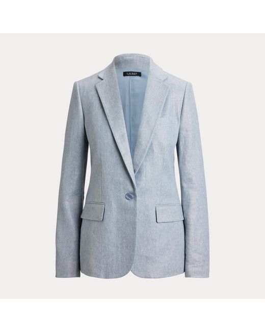Ralph Lauren Blue Foiled Basket-Weave Linen-Cotton Blazer