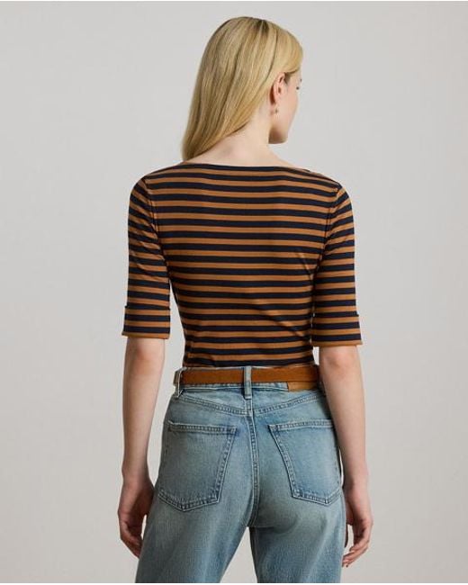 Ralph Lauren Brown Baumwoll-T-Shirt Mit U-Boot-Ausschnitt