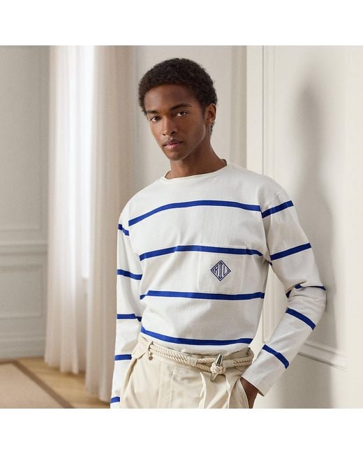 Ralph Lauren White Relaxed Fit Striped Boatneck T-Shirt for men