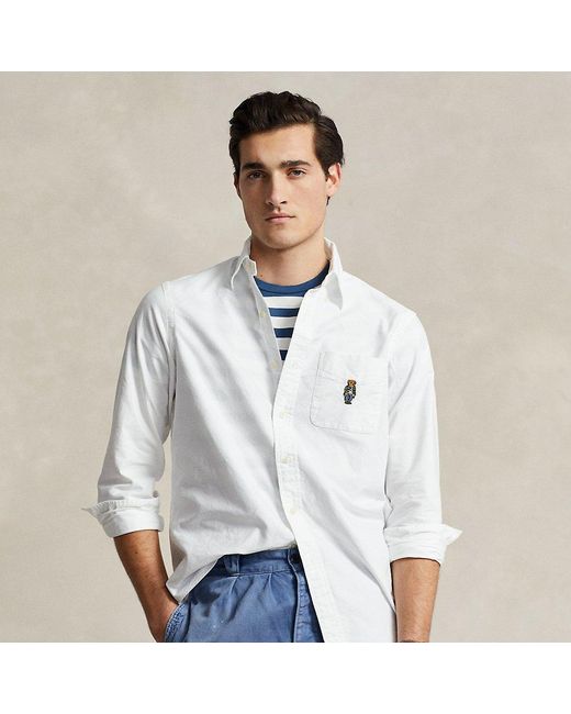 Ralph Lauren White Classic Fit Polo Bear Oxford Shirt for men