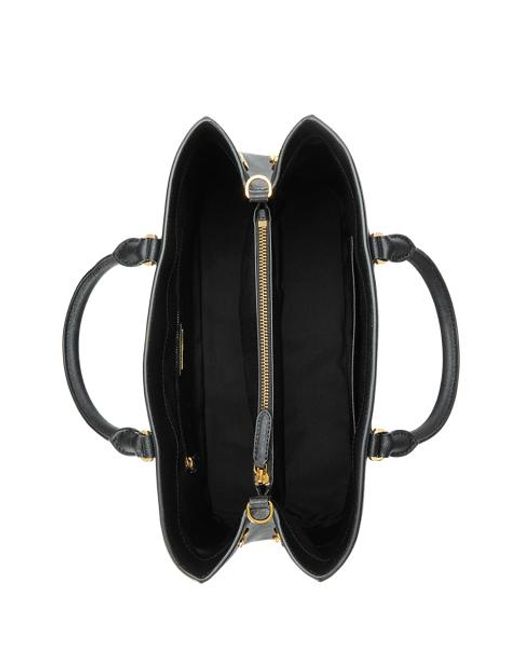 Ralph Lauren Black Crosshatch Leather Large Hanna Satchel
