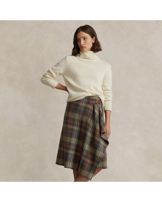 Ralph Lauren Buckle detail Plaid Herringbone Skirt Lyst