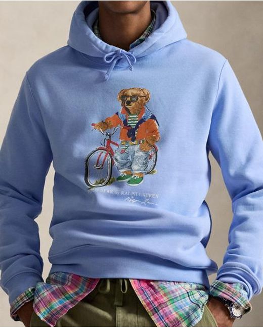 Ralph Lauren Blue Polo Bear Fleece Hoodie for men