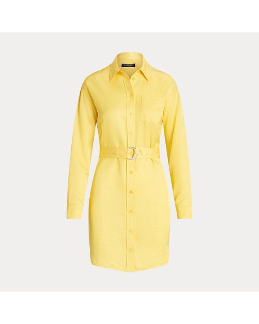 Lauren by Ralph Lauren Yellow Hemdkleid aus Shantungseide mit Gürtel