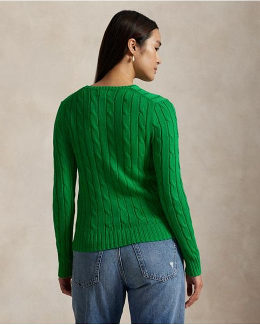 Ralph Lauren Green Cable-Knit Cotton Crewneck Sweater