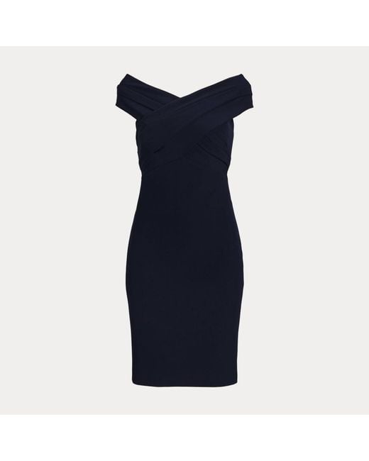 Ralph Lauren Blue Crepe Off-the-shoulder Cocktail Dress