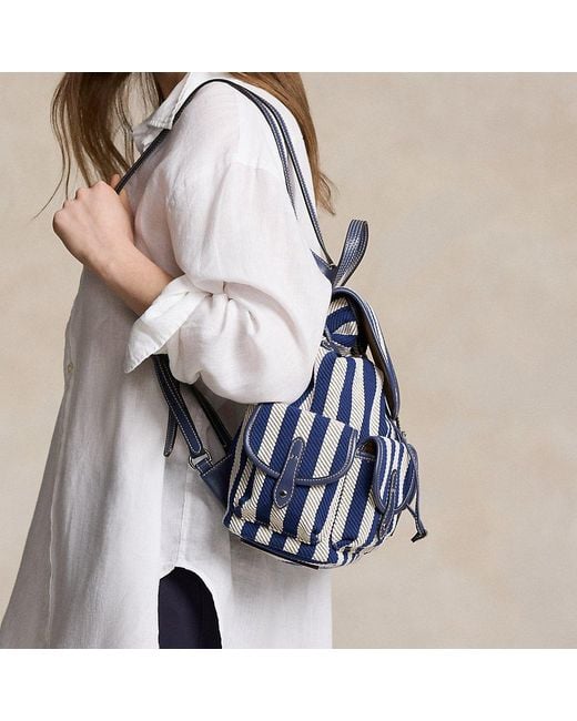Ralph Lauren Blue Striped Twill Medium Backpack