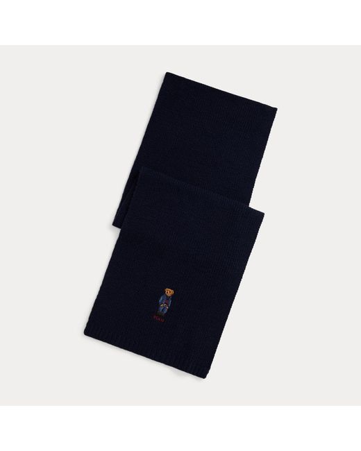 Ralph Lauren Blue Polo Bear Knit Scarf for men