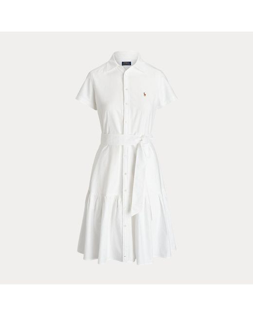 Polo Ralph Lauren Katoenen Oxford Overhemdjurk Met Riem in het White