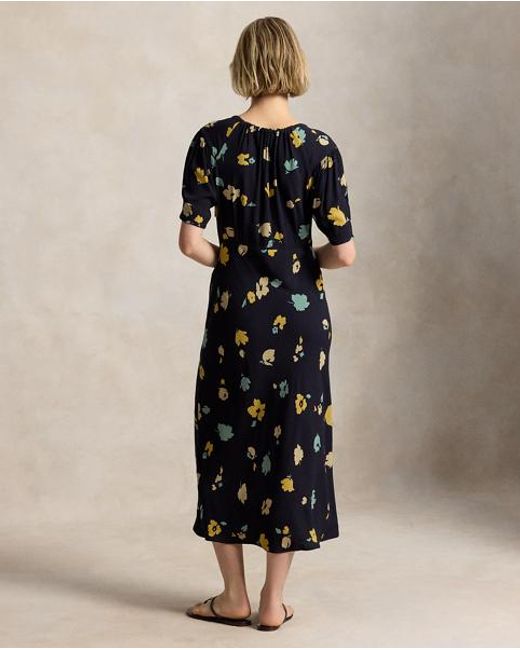 Ralph Lauren Black Floral-Print Crepe Dress
