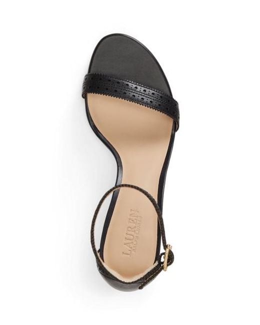 Ralph Lauren Black Allie Mid-Heel Perforated Leather Sandal