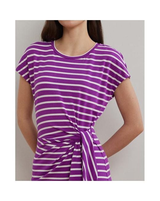 Abito in jersey a righe con fiocco di Ralph Lauren in Purple