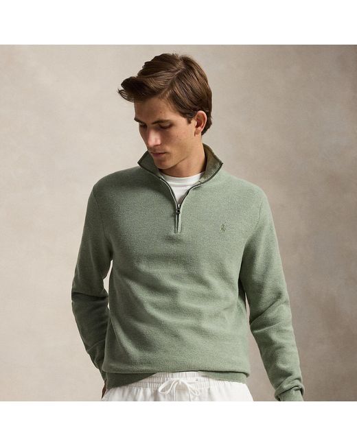 Polo Ralph Lauren Green Mesh-Knit Cotton Quarter-Zip Jumper for men