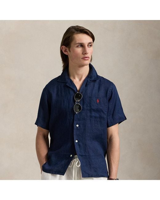 Polo Ralph Lauren Blue Classic Fit Linen Camp Shirt for men