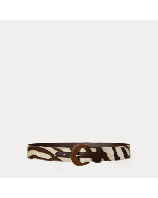 Ralph Lauren Brown Zebra-Print Wood-Buckle Wide Belt