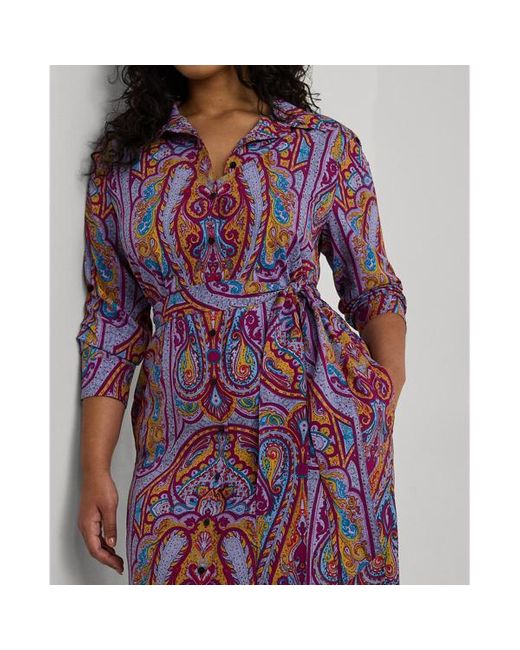 Ralph Lauren Purple Curve - Paisley Belted Crepe Shirtdress