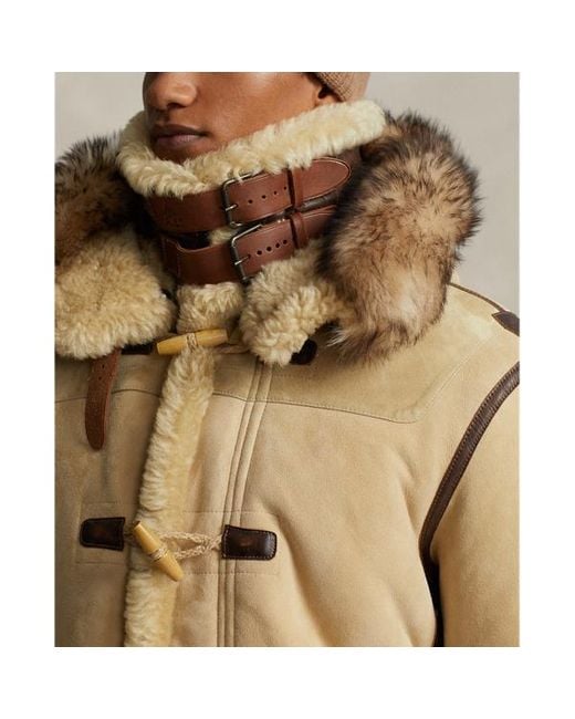 Polo Ralph Lauren Brown Leather-trim Shearling Toggle Coat for men