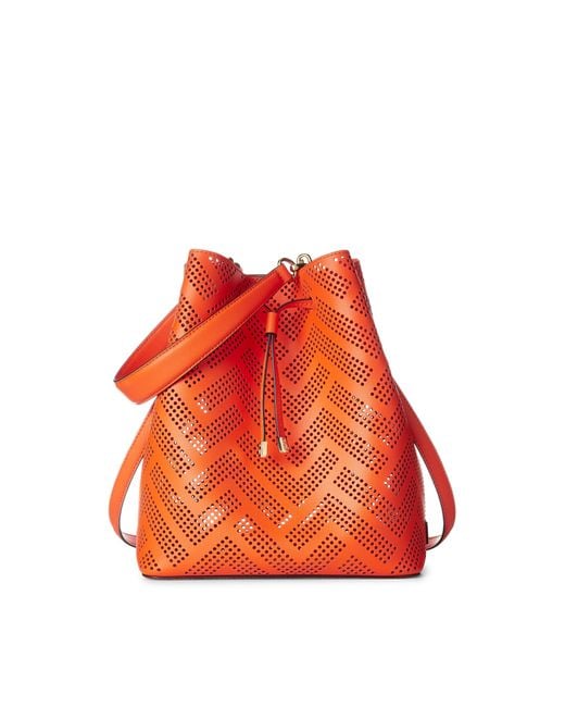 Lauren by Ralph Lauren Orange Ralph Lauren Perforated Leather Debby Drawstring Bag