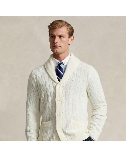Polo Ralph Lauren Kabelgebreid Kasjmier Vest in het Natural voor heren