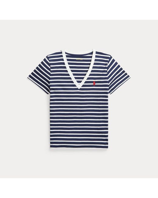 Polo Ralph Lauren Blue Striped Cotton V-Neck Tee