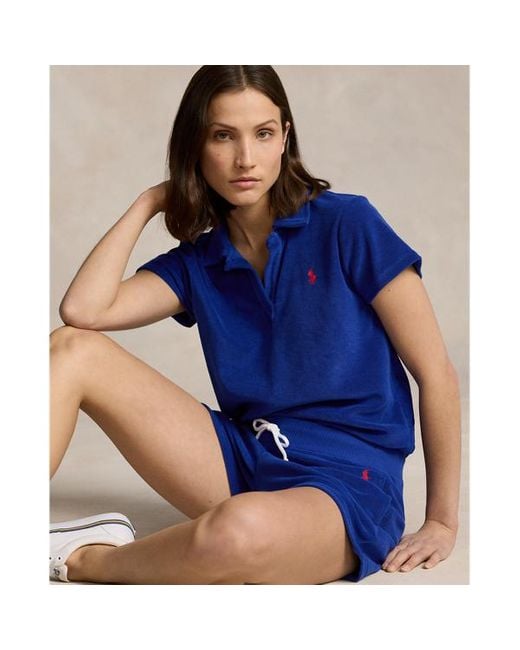 Polo Ralph Lauren Blue Shrunken-Fit Poloshirt aus Frottee