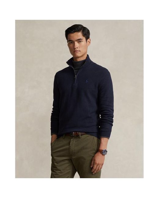 Polo Ralph Lauren Blue Mesh-knit Cotton Quarter-zip Sweater for men