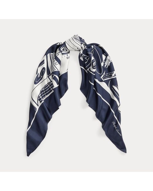 Ralph Lauren Blue Automobile-Print Silk Square Scarf for men