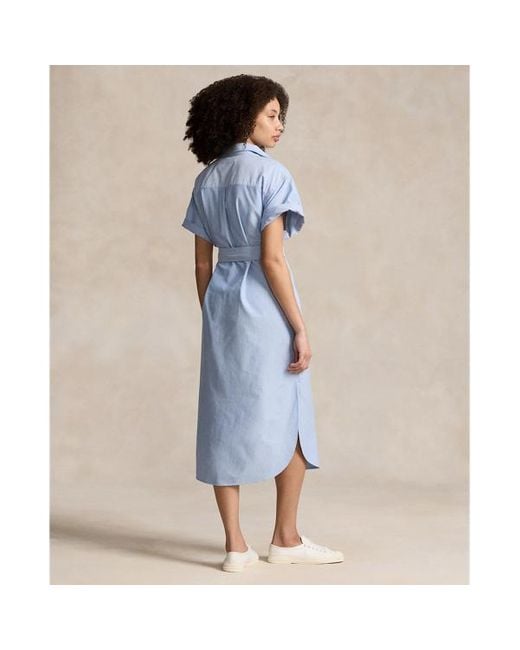 Ralph Lauren Blue Kurzärmliges Oxford-Hemdkleid mit Gürtel