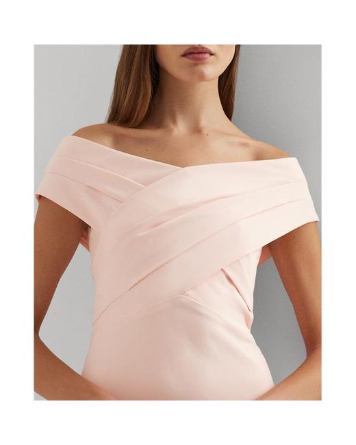 Lauren by Ralph Lauren Pink Crepe Off-the-shoulder Gown
