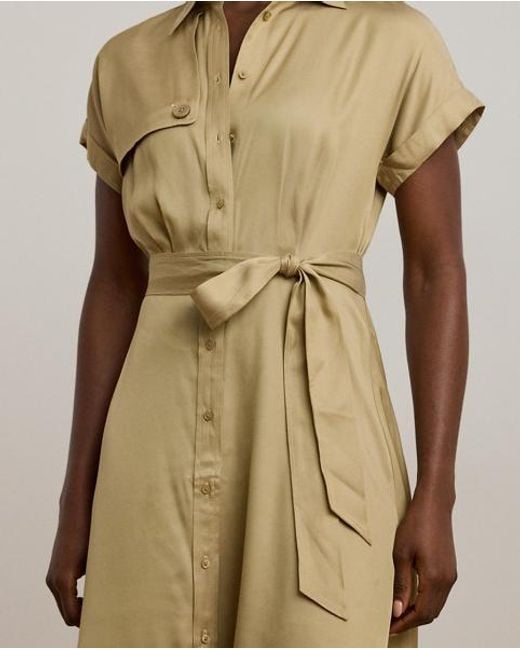 Vestido Camisero De Sarga Con Cinturón Ralph Lauren de color Natural