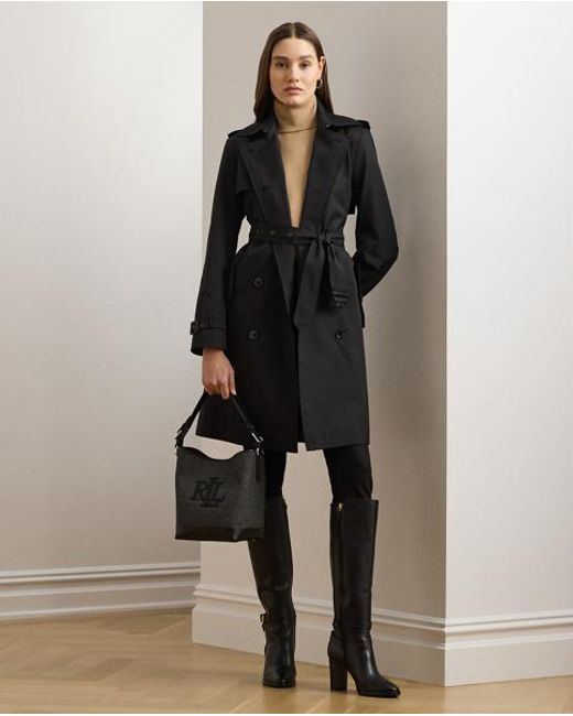 Ralph Lauren Black Zweireihiger Trenchcoat Mit Baumwolle