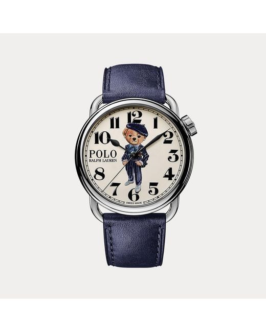 Ralph Lauren Blue 38 Mm Ricky Pinstripes Polo Bear Watch