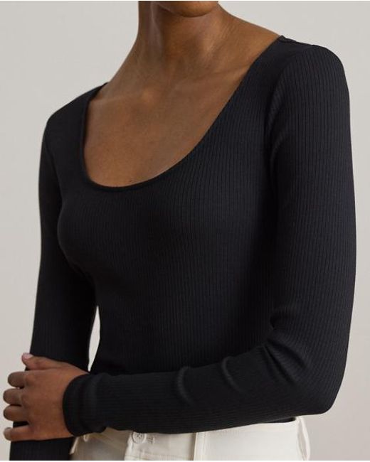 Ralph Lauren Black Long-Sleeved Scoopneck Rib-Knit Tee