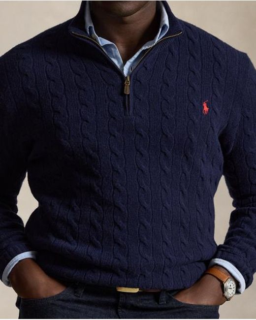 Polo Ralph Lauren Blue Cable-Knit Quarter-Zip Jumper for men