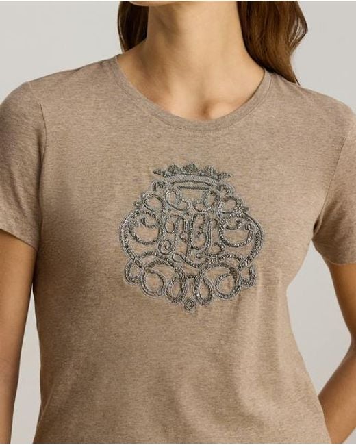 Camiseta De Algodón Con Escudo Ralph Lauren de color Natural