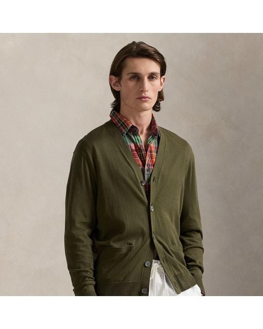 Ralph Lauren Men's Green Cotton V-Neck Cardigan