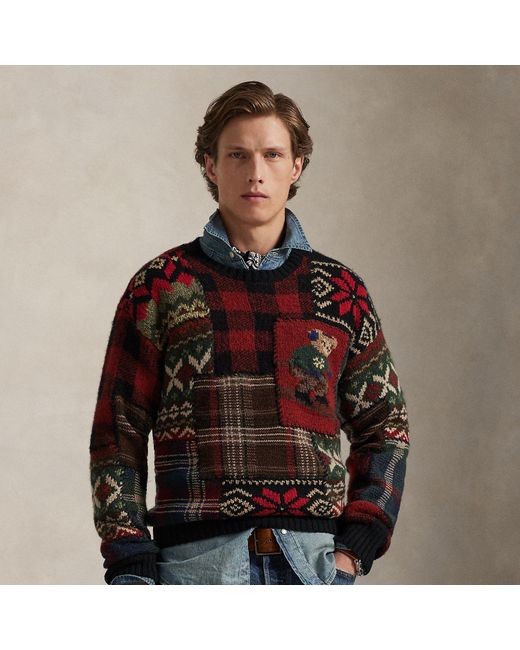 Ralph Lauren Brown Polo Bear Patchwork Jumper for men