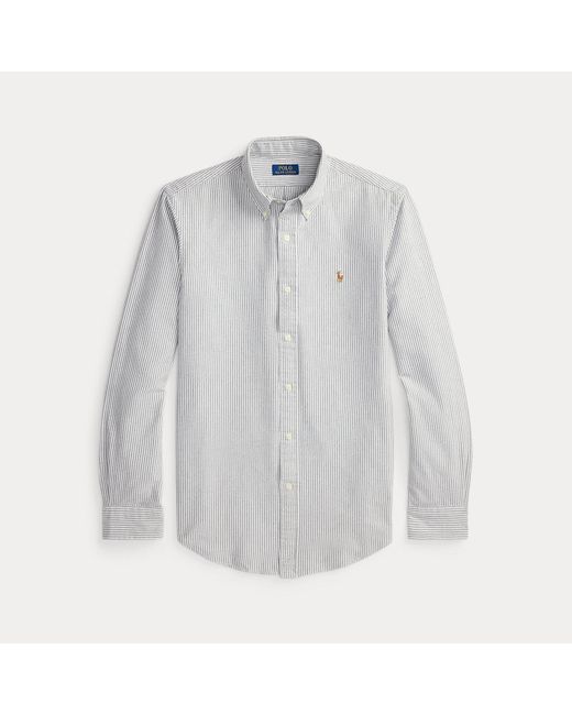 Polo Ralph Lauren Gray Custom Fit Striped Oxford Shirt for men