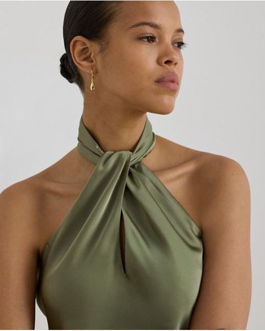 Ralph Lauren Green Twist-Front Charmeuse Halter Blouse