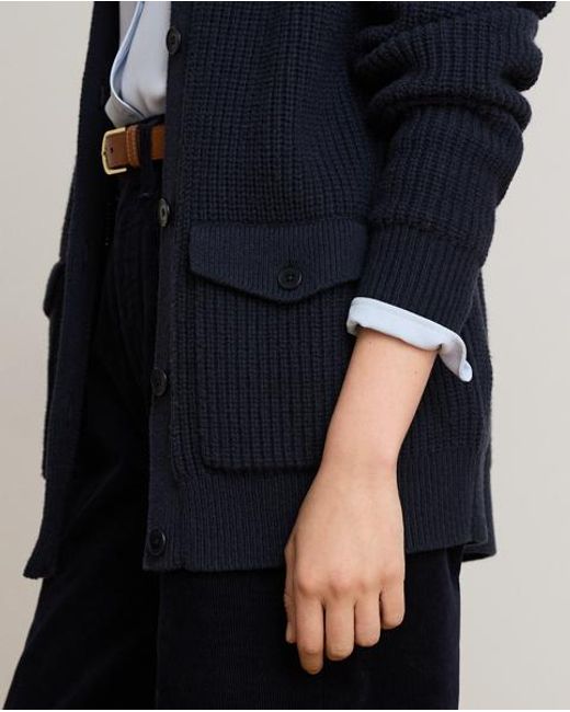 Ralph Lauren Blue Wool-Blend Rib-Knit Collared Cardigan