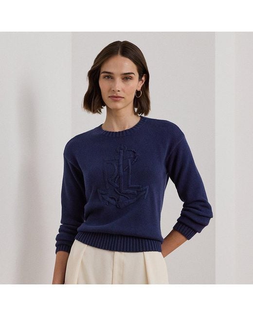 Pull À Logo À Ancre En Coton Peigné Ralph Lauren en coloris Blue