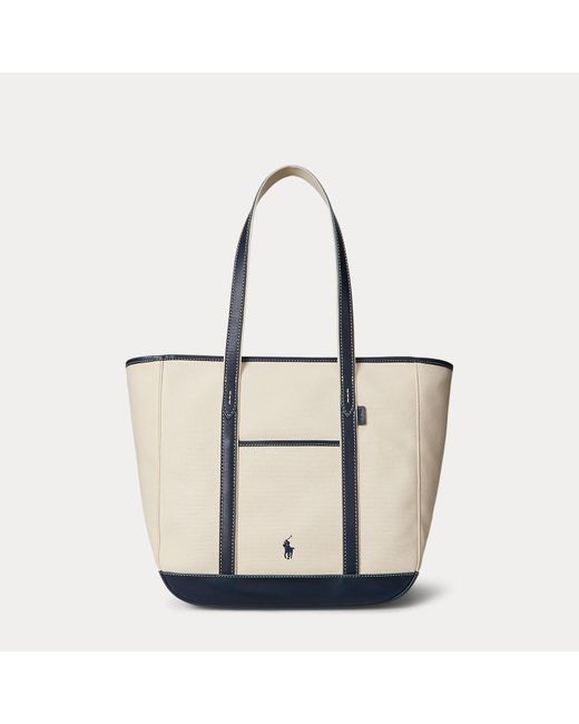 Ralph Lauren Leather-Trim Canvas Medium Shopper Tote in Black