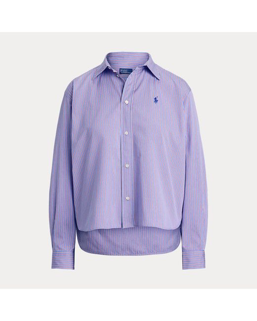 Polo Ralph Lauren Purple Cropped Boxy Fit Striped Cotton Shirt