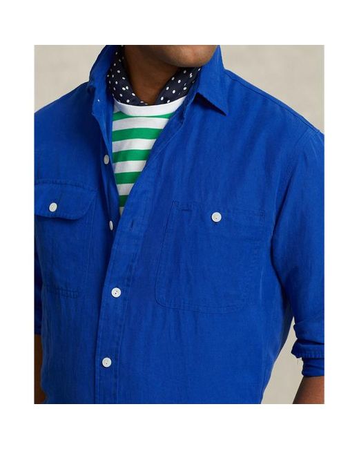 Camicia in lino e seta Classic-Fit di Polo Ralph Lauren in Blue da Uomo