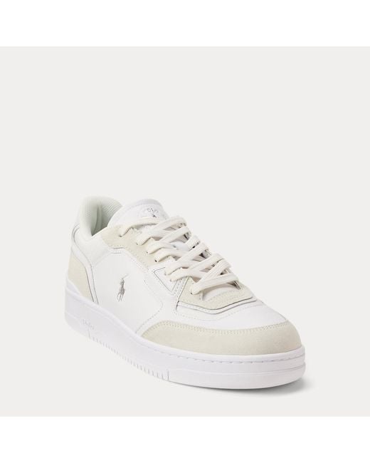 Polo Ralph Lauren White Open Masters Leather-Suede Sneaker for men
