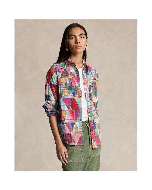 Polo Ralph Lauren Geruit Patchwork Westernoverhemd in het Multicolor